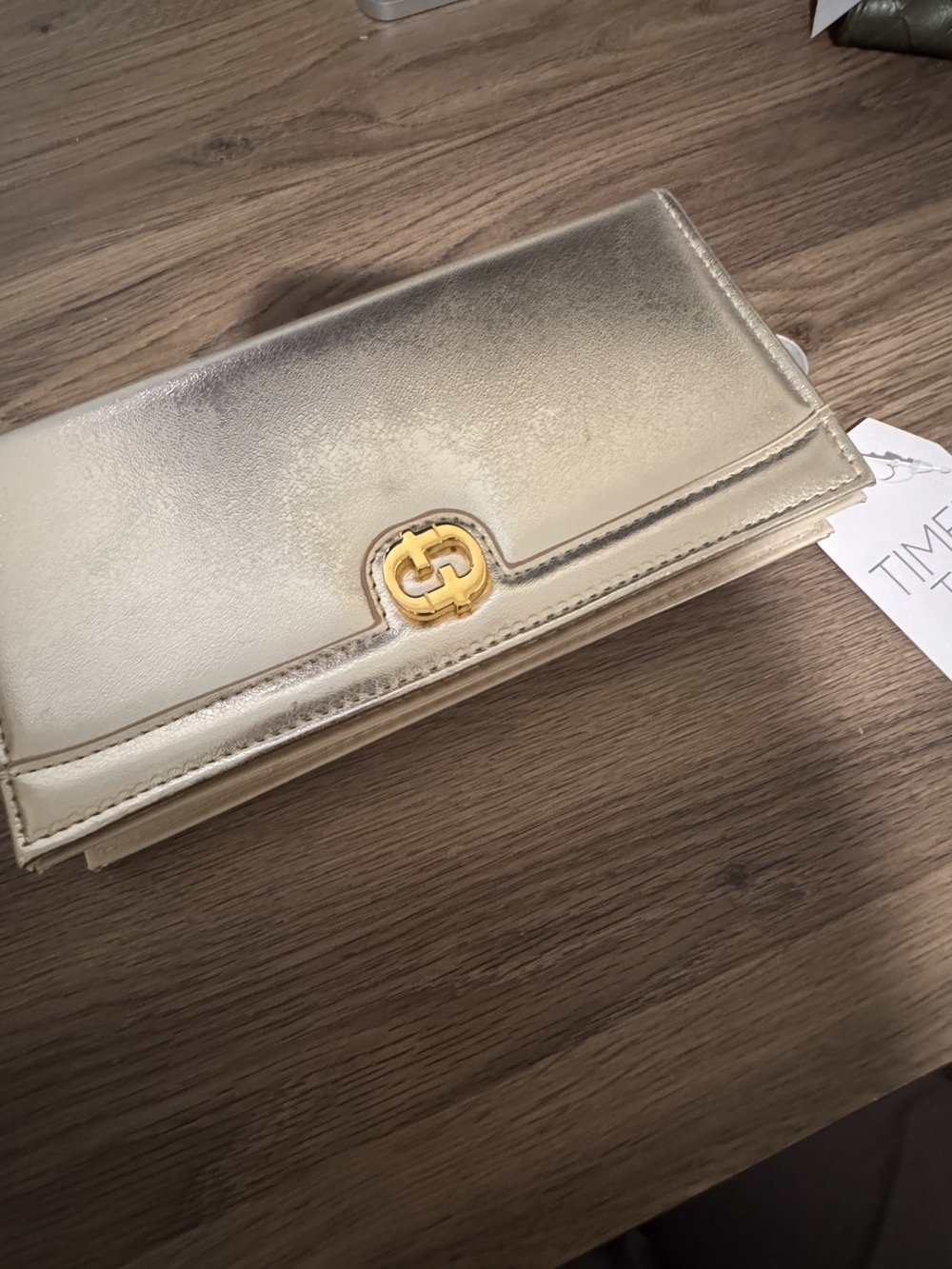 Metallic Gold Leather Clutch Wallet with Gold-Tone Logo